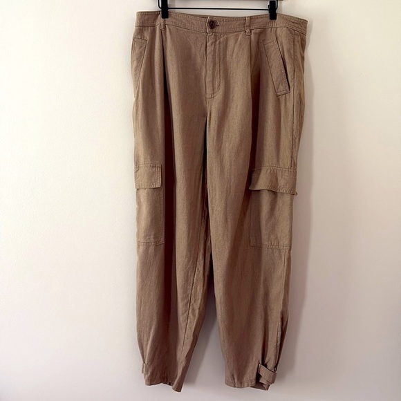 A New Day Linen Blend Cargo Pants Straight Leg Adjustable Ankle Size 14 Brown - Picture 12 of 15